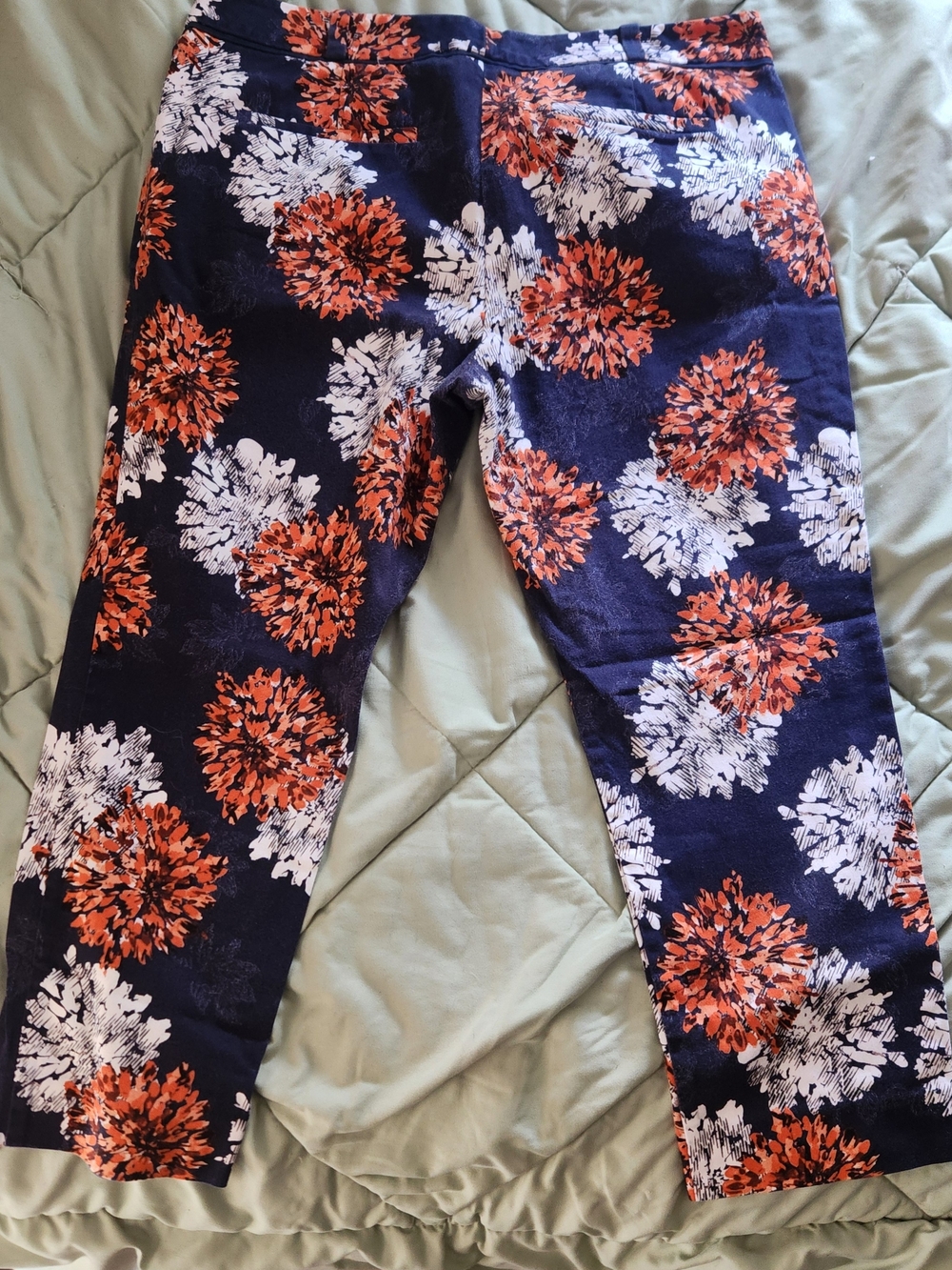 Navy Floral Print Capris with Coral & White Blooms - Picture 5 of 10